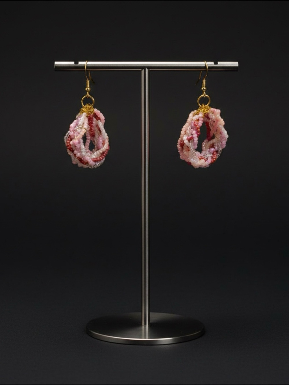 🧚🏻‍♀️ Handmade Pink Beaded Hoop Earrings Valentine’s Day - Picture 2 of 6